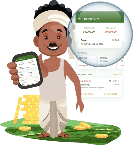 Farmer showing crop-wise income and expense tracking in the AgroBEET app